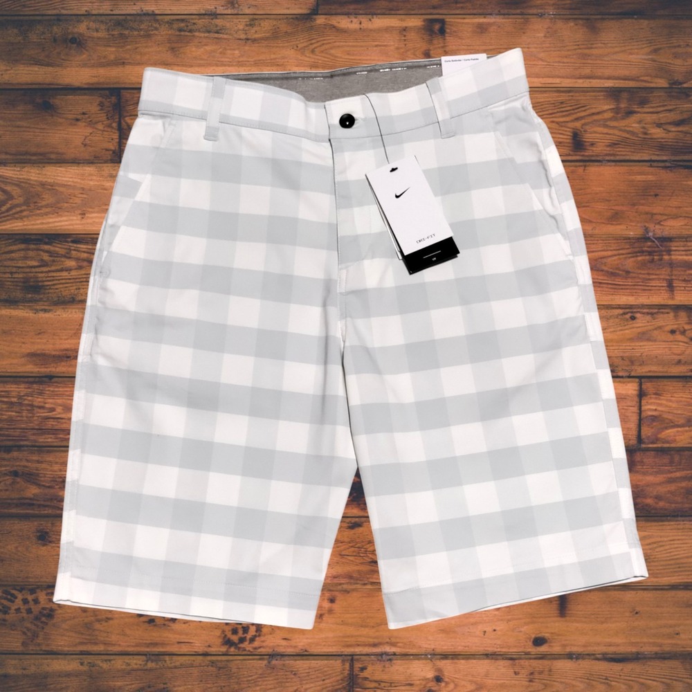 Nike Dri-Fit UV Plaid Chino Golf 9" Shorts Mens 30 Photon Dust DH1294-025 NWT